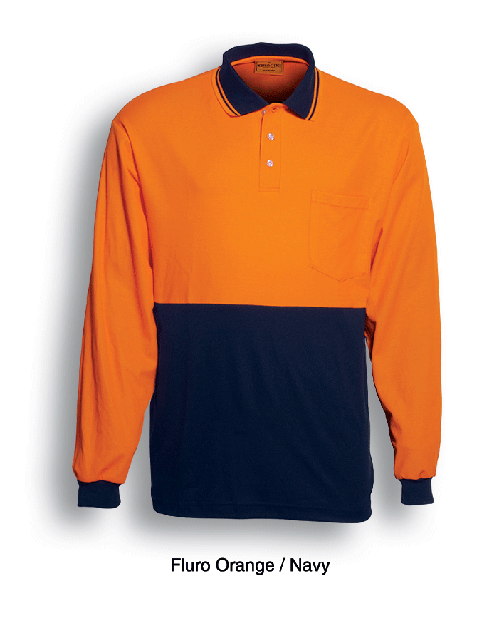 Adults Hi-Vis Polyface / Cotton Back Polo - Longsleeve