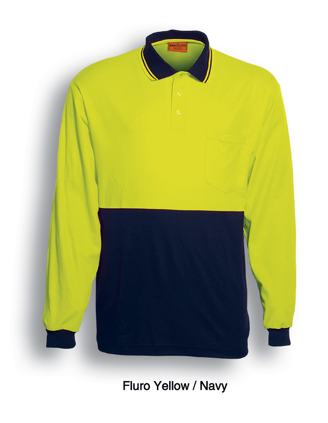 Adults Hi-Vis Polyface / Cotton Back Polo - Longsleeve