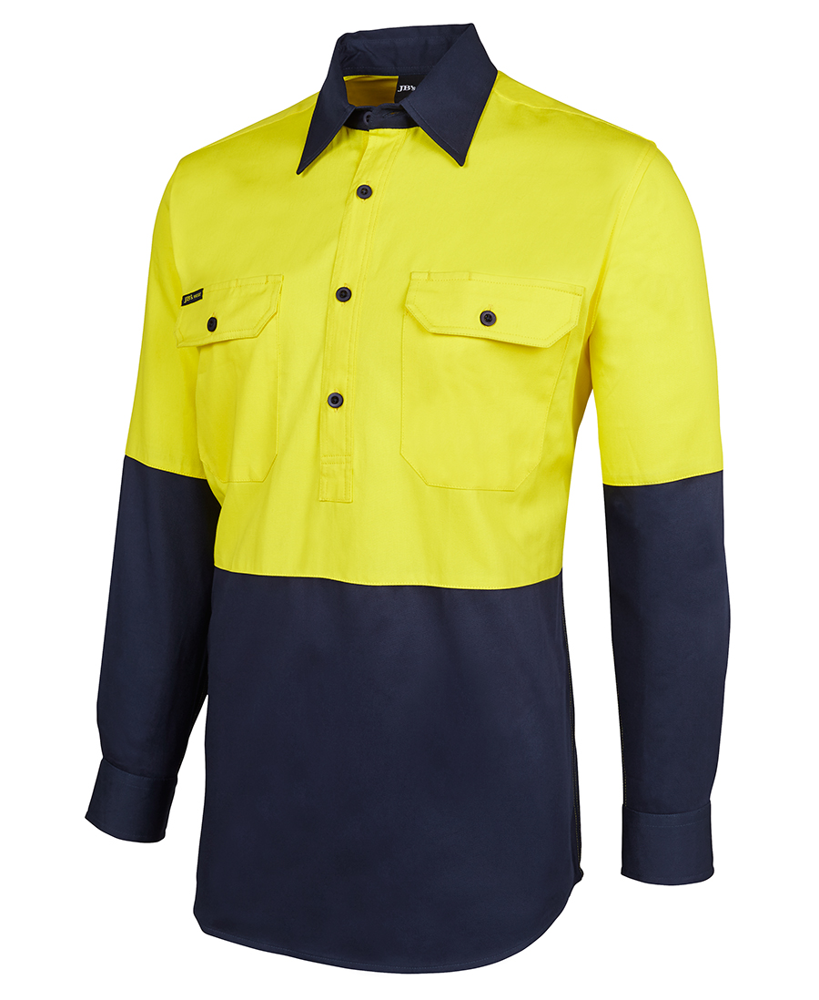 HI VIS Long Sleeve 190G CLOSE FRONT SHIRT